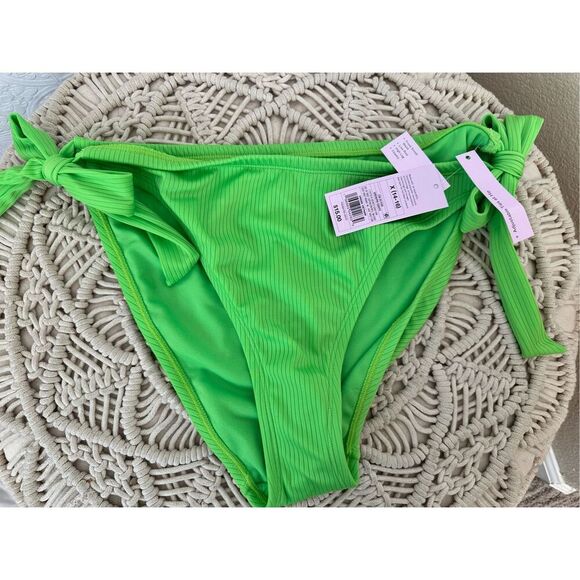 Wild Fable White and Green Ribbed Low Rise High Leg Bikini Size X 14/16 New - Picture 4 of 8